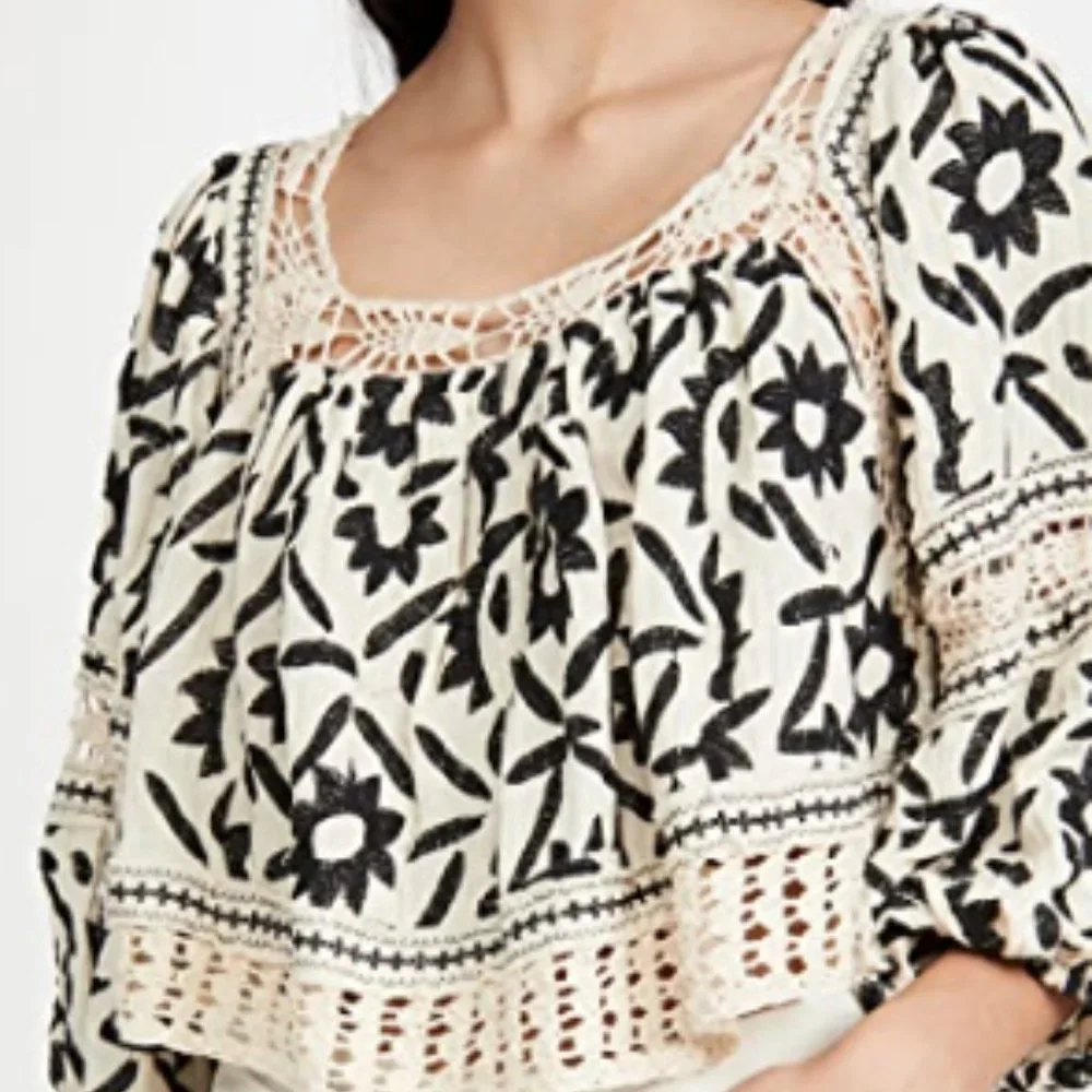 Free People Soleil Embroidered Top-Ivory - Picture 2 of 3